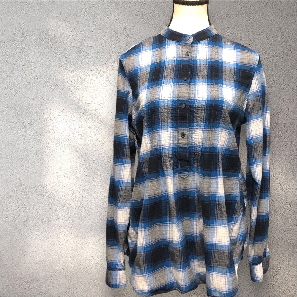 LANDS END Women’s Blue Plaid Flannel Tunic Shirt